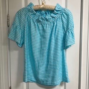 Sara Campbell light blue and white gingham blouse